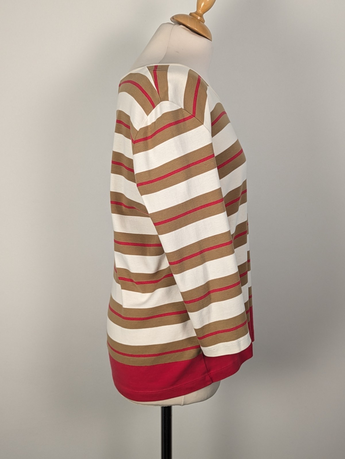 Bogner Striped Boat Neck 3/4 Sleeve Top UK 18 Colour-block Cotton