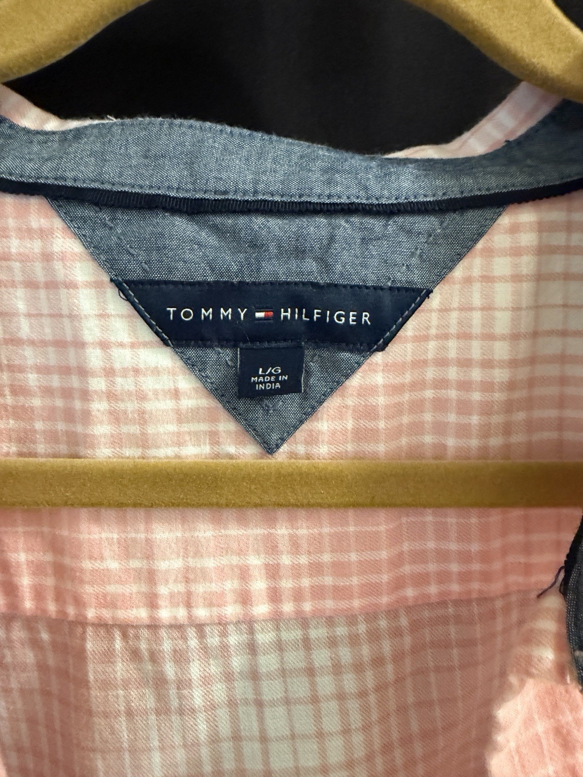 Women’s Long Sleeve Button Up Tommy Hilfiger 100% Cotton L Pink & White Casual
