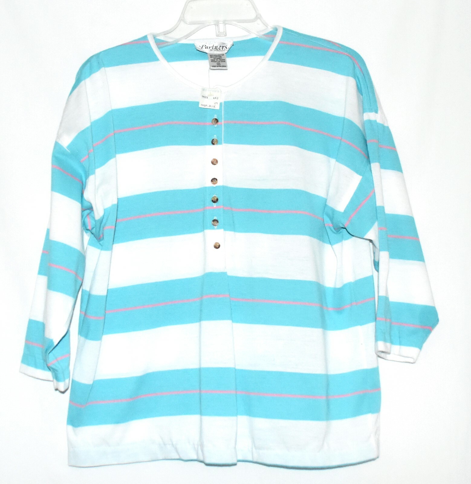 Partners by Mervyns White Blue and Pink Striped Womens Top Size M NWT