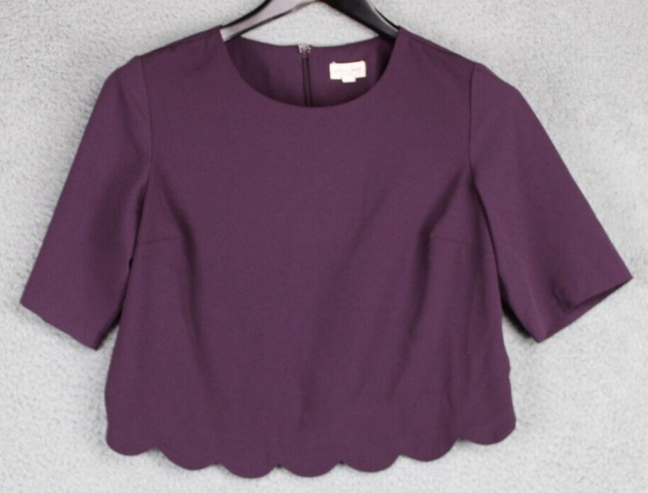 Maison Jules Top Women’s Size M Purple Short Sleeve 1/4 Zip Back Short Length