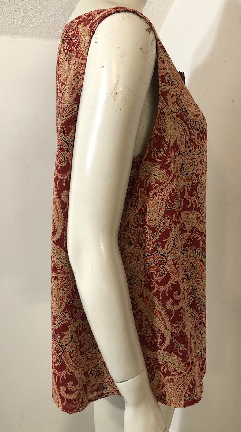 Emma James New Womens 16 Reversible Tank Top Red Tan Brown Paisley Lace Inset