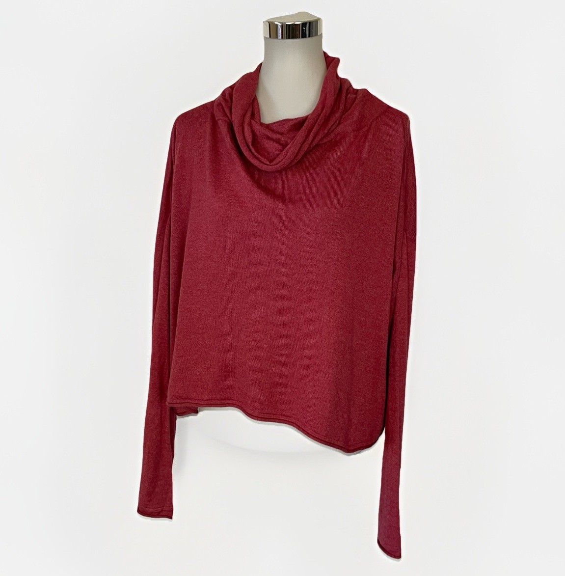 Planet By Lauren G One Size Cowl Neck Top Garnet Red Pima Blend Knit Lagenlook