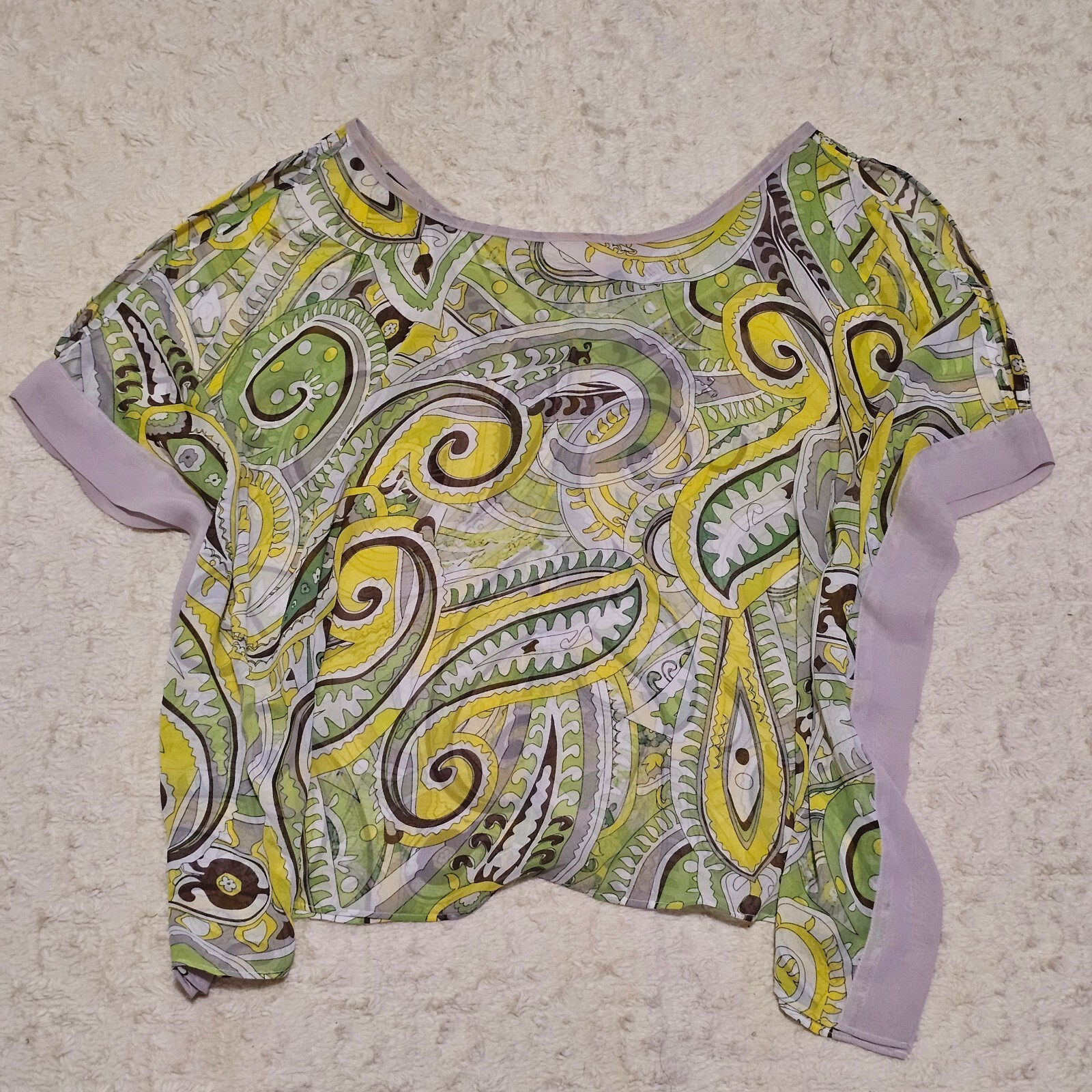 Jennifer Lopez Paisley Open Shoulder Sheer Blouse L