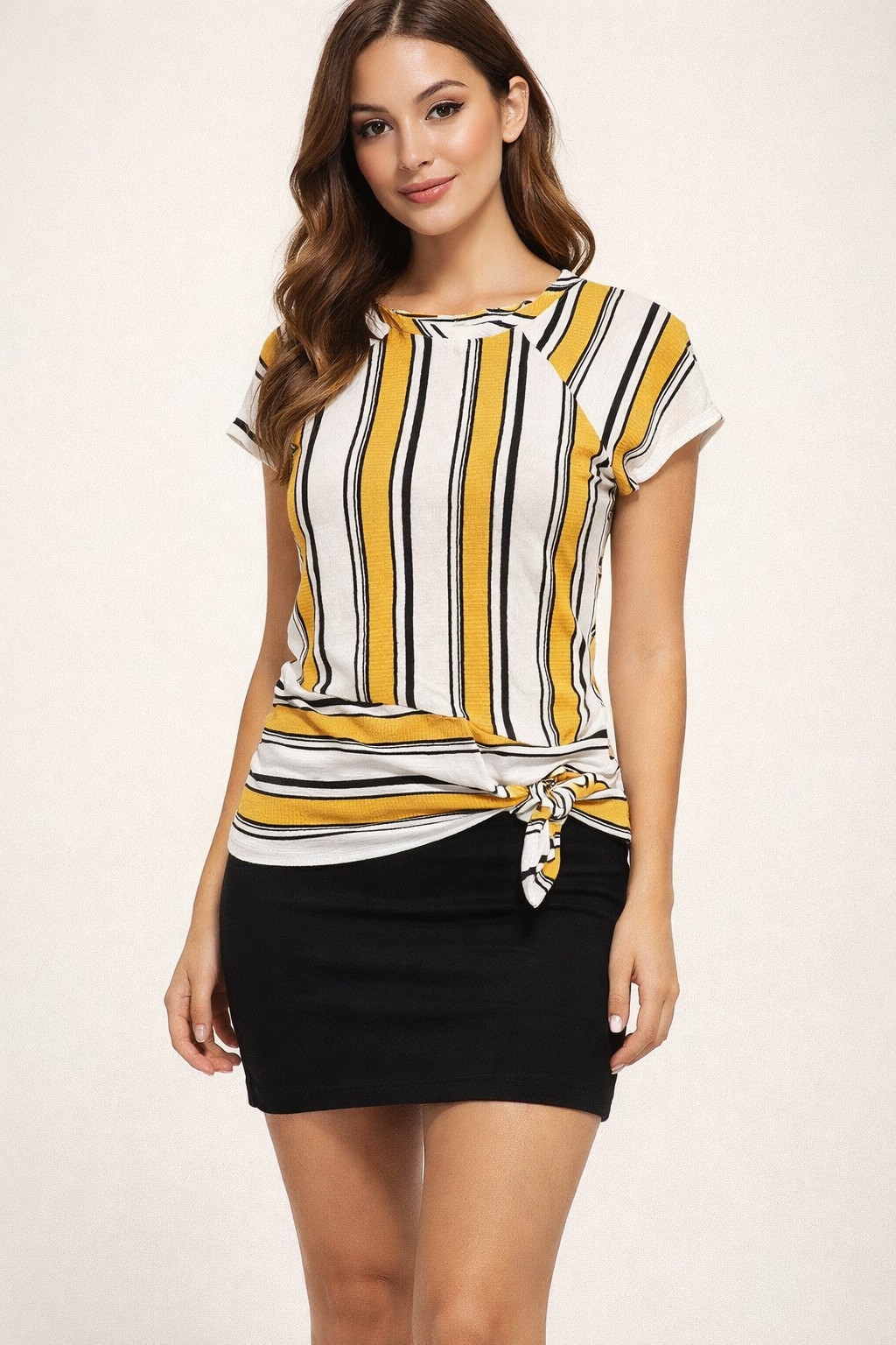 Silverwear Womens Striped Top Asymmetrical Tie Black White Gold Sz M Rayon Blend