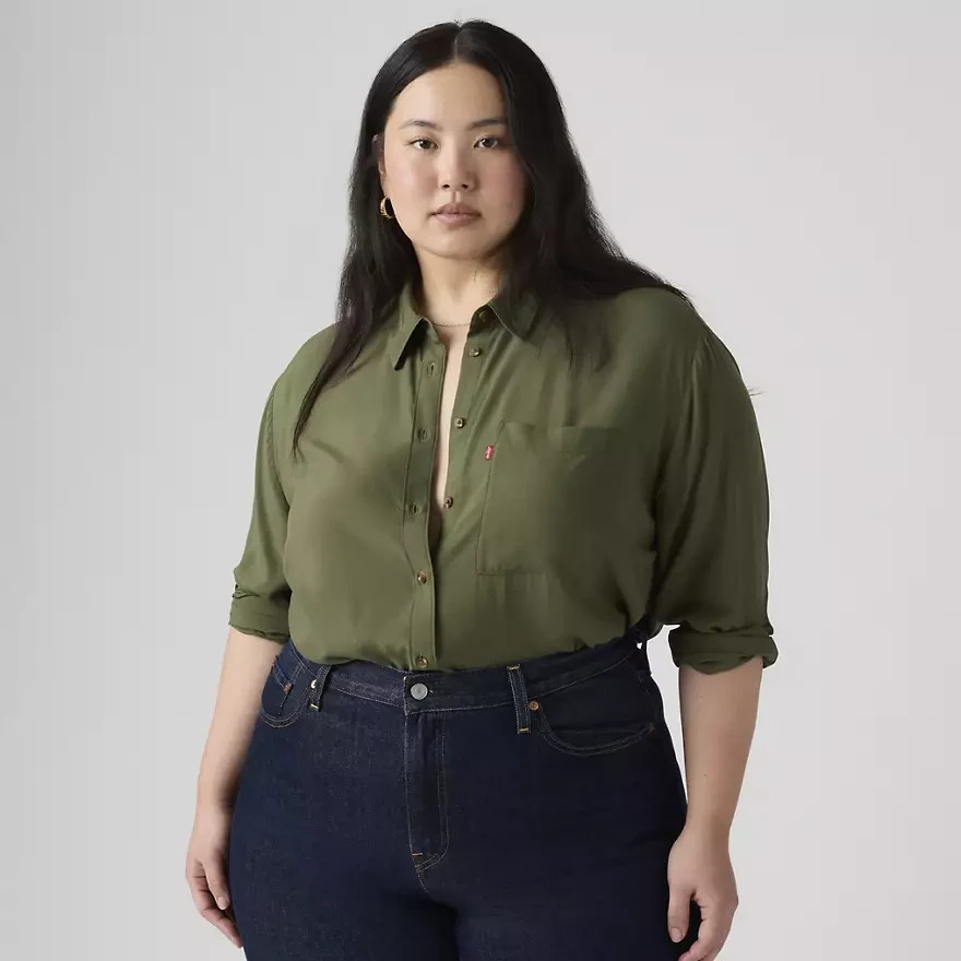 Levi’s Darlene Utility Standard Fit Green Button Up Long Sleeve Shirt Womens 1X