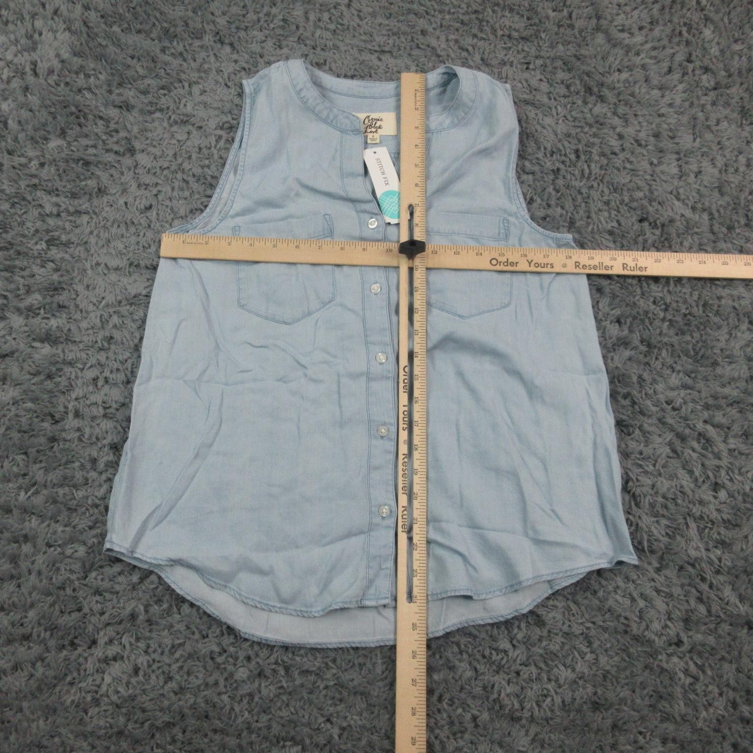 Cosmic Blue Love Shirt Womens Small Blue Esme Button Down Sleeveless Lyocell NWT