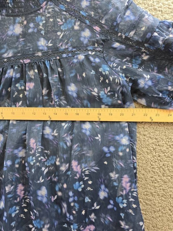 French Connection Smocked Anifrida Arica Pleat-Sleeve Top Women’s L Blue Depth
