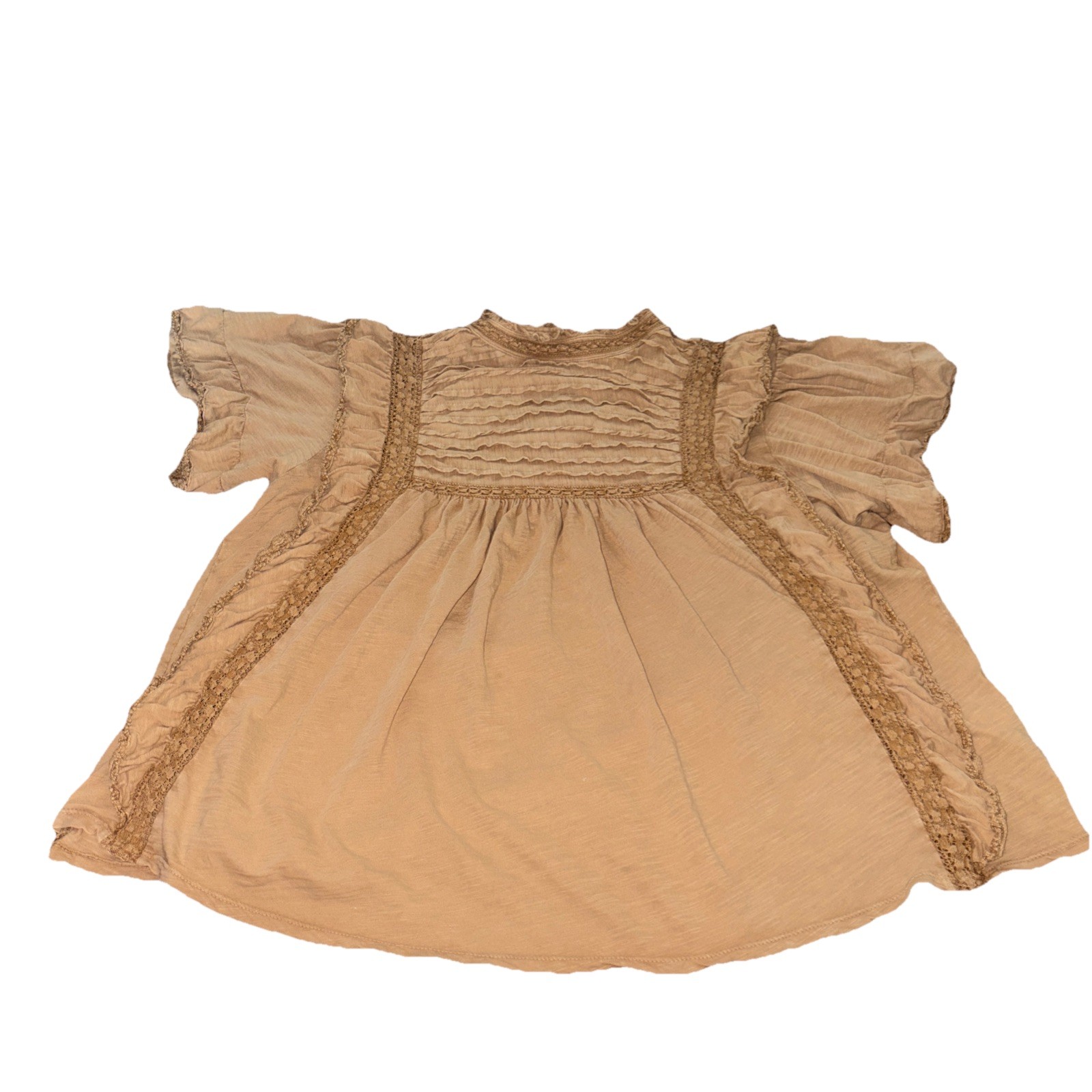 Free People Le Femme Tee Large Sandstone Boho Victorian Cottagecore Babydoll Top