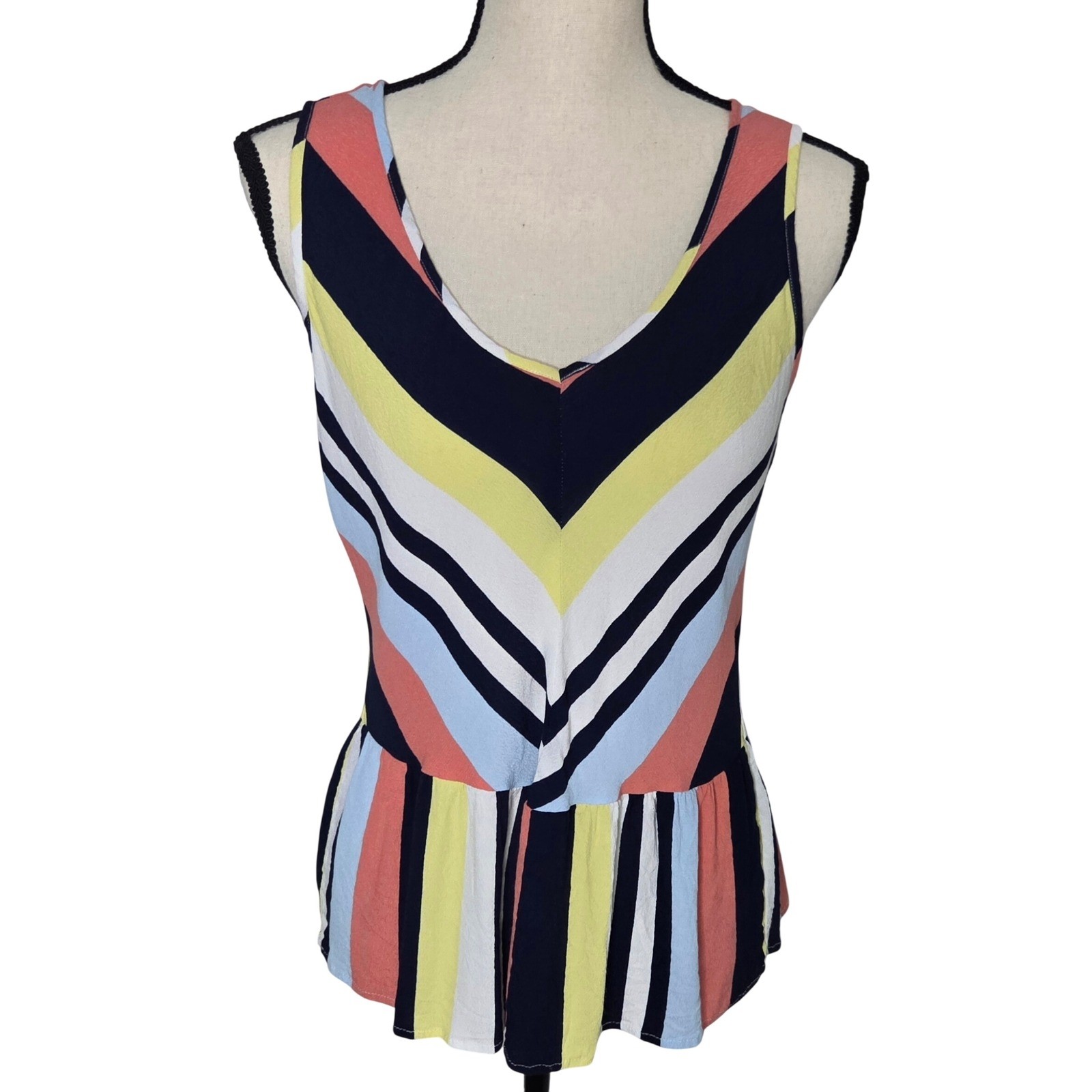 Tribal Jeans Womens Multi Color Striped Peplum Tank Top V-Neck 6941O-4132 Medium