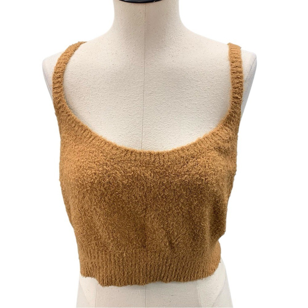 REFORMATION Fuzzy Knit Cropped Tank Top Brown Camel Colorway – Size L