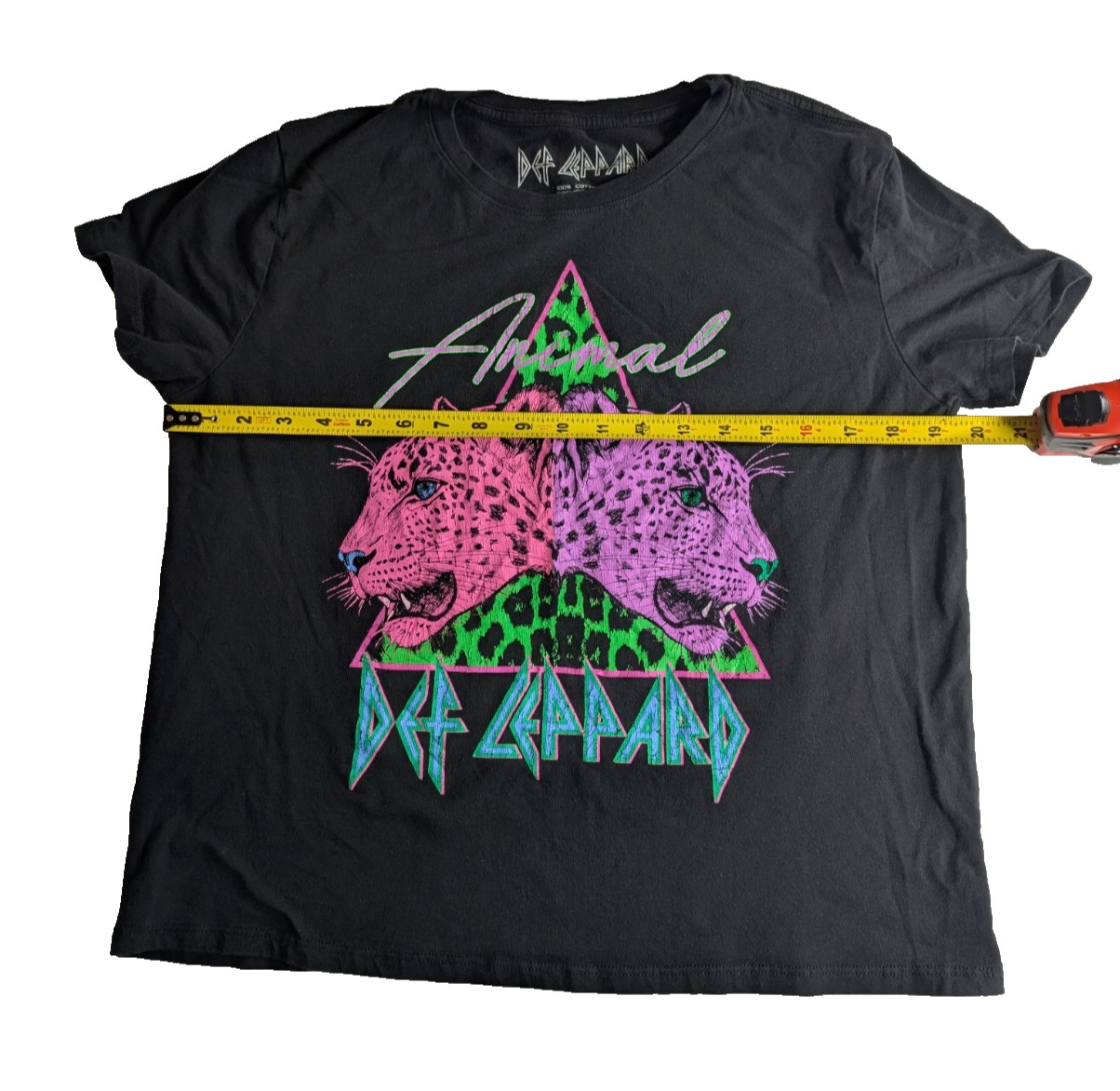 Def Leppard Animal T Shirt Womens L Band Neon 80s Style Graphic Shirt