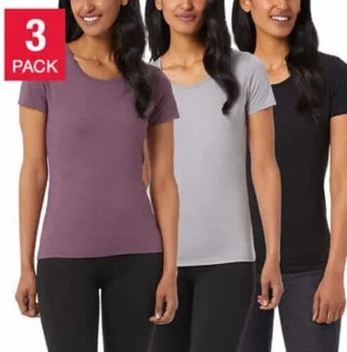 NWT 32 Degrees Women’s 3 Pack T Shirt Size Medium Black/Gray/Purple $50 9B638