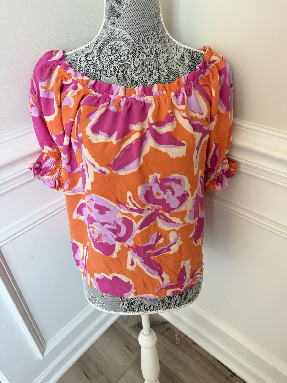 Periwinkle Womens Pink Orange Print Blouse S