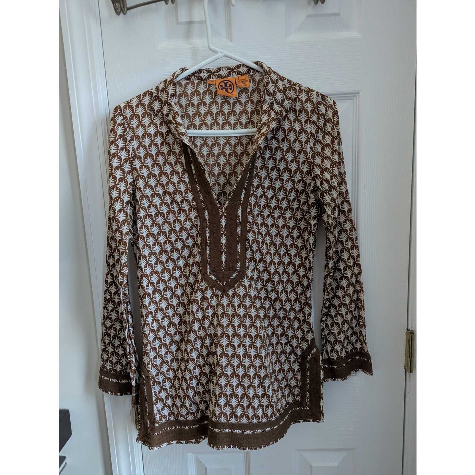 Tory Burch Tunic Size 6 Palm Tree Printed V-Neck Coastal Grandma Travel Vacation