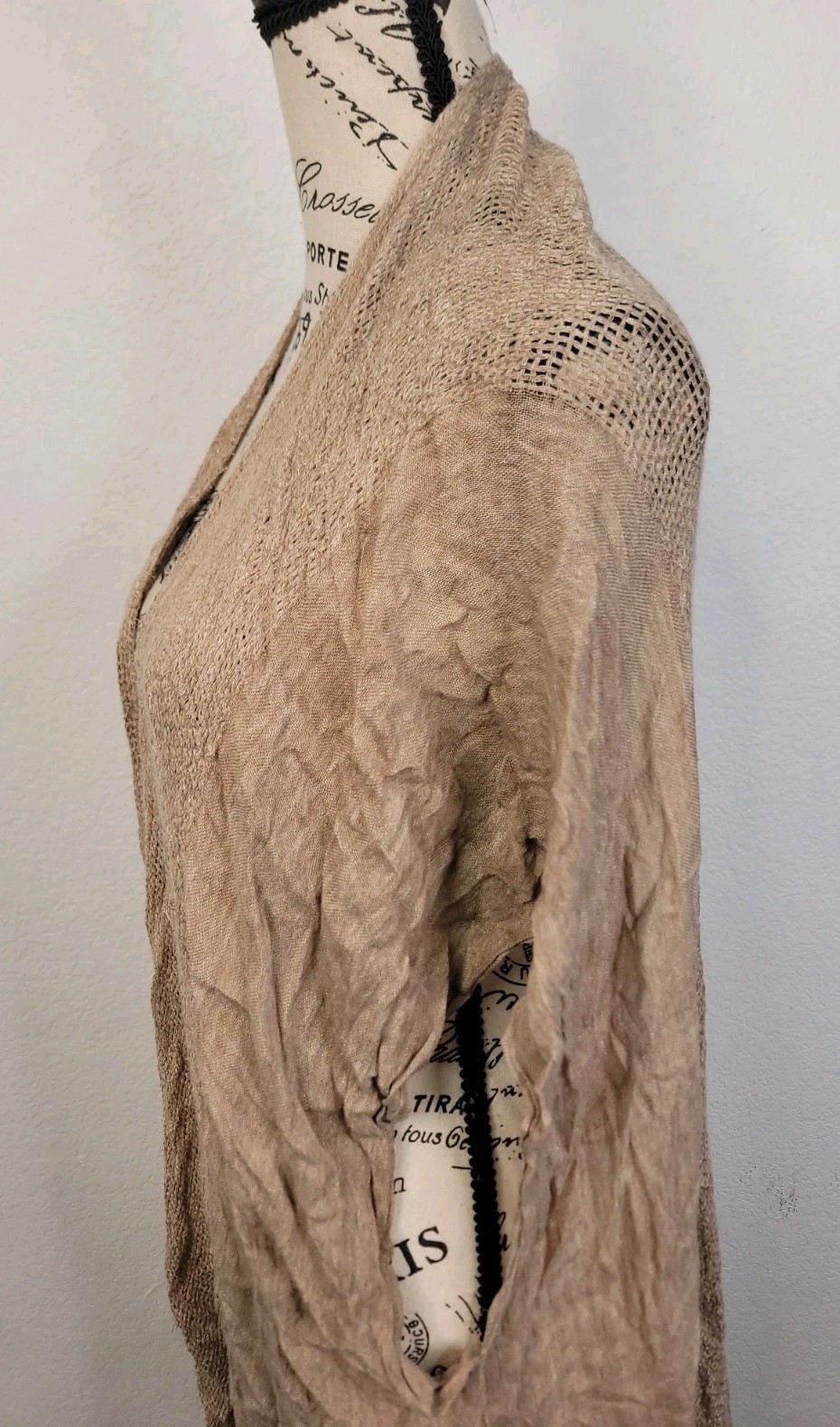 Free People All Tous Cardigan Sz OS Fishnet Bohemian Western High Low Tan Beachy