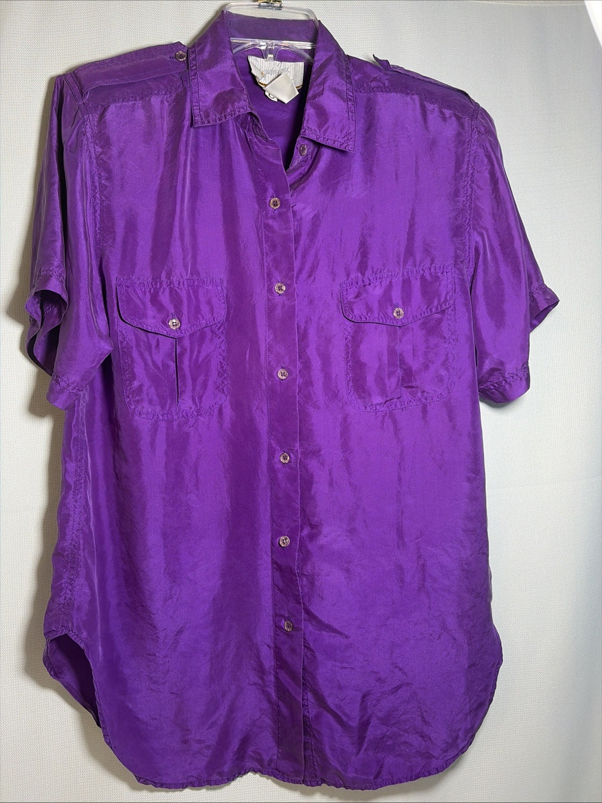 Vintage Jaclyn Ferrar Women’s Large Purple Button Shirt 100% Silk EUC 80s