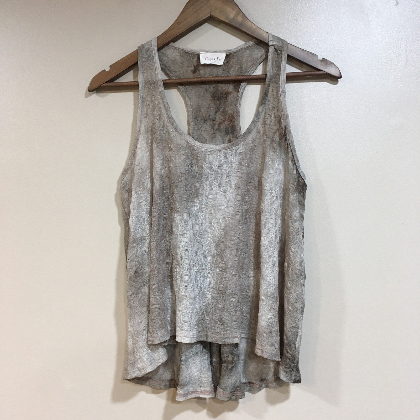 Crystal K Mesh Racerback High Low Tank Top Womens S Brown Minimalist Grunge Goth