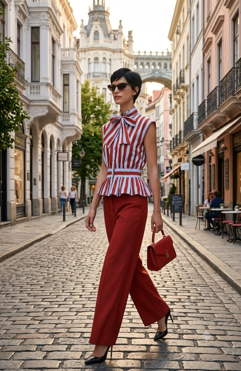 ZARA COTTON BOW NECK RED STRIPED KNOTTED SLEEVELESS SHIRT sz S 3091/320