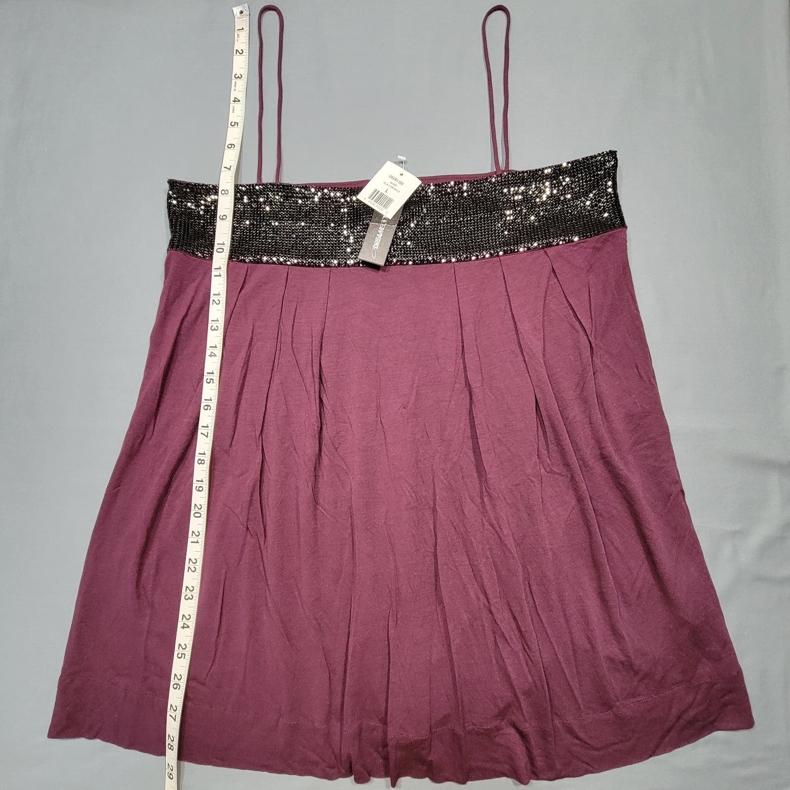 Dream Society Women Tank Size L Purple Merlot Preppy Cami Beaded Spaghetti Strap