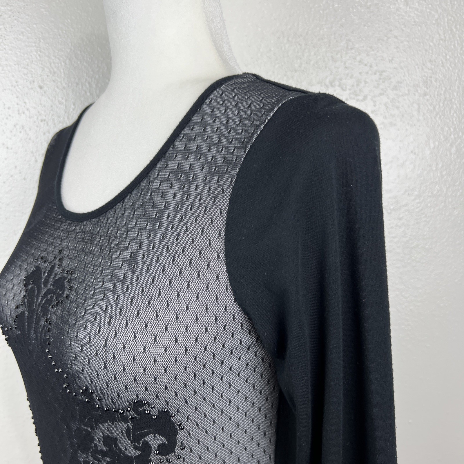 Cowgirl Legend Blouse Women Small Black Mesh Long Sleeve Western Casual Top
