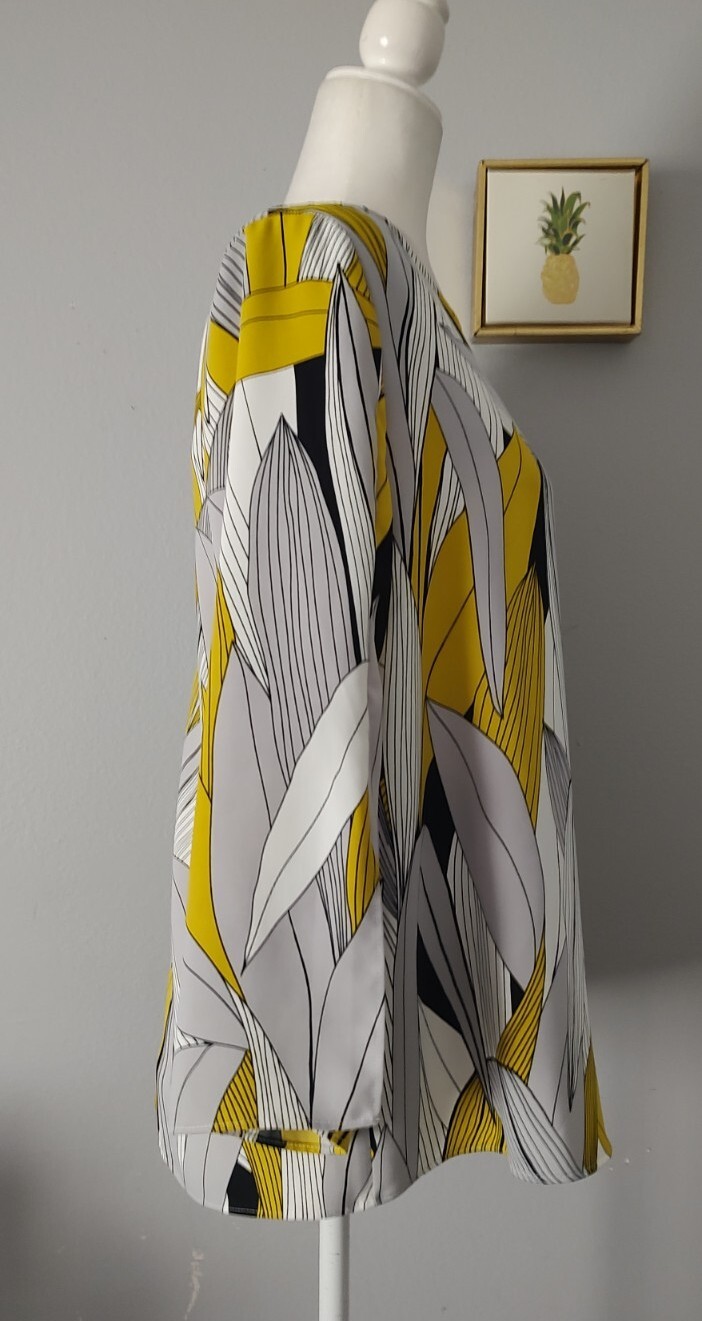 Alfani Top Blouse Long Sleeve Yellow Gray White Long Sleeves XS New