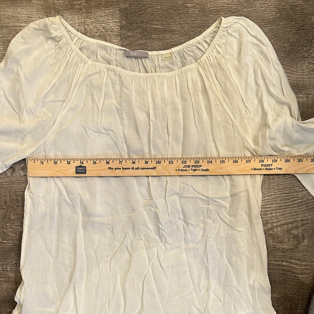 Tart White Medium Blouse with Cropped Bell Sleeves with Crochet Trim