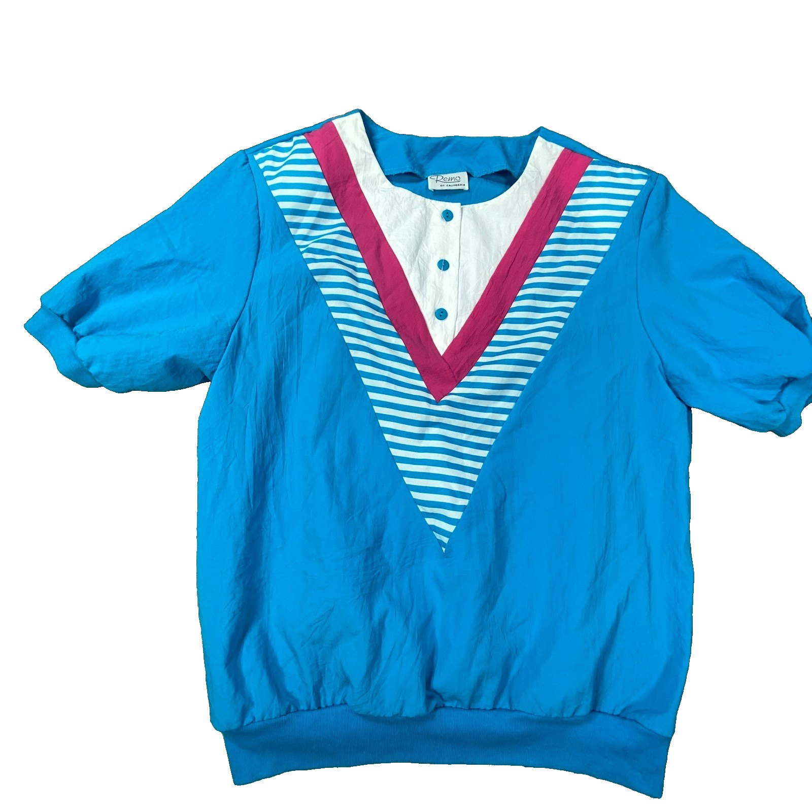 Vintage Remo California Top Womens Large Blue Colorblock Retro Shirt 80s 90s USA