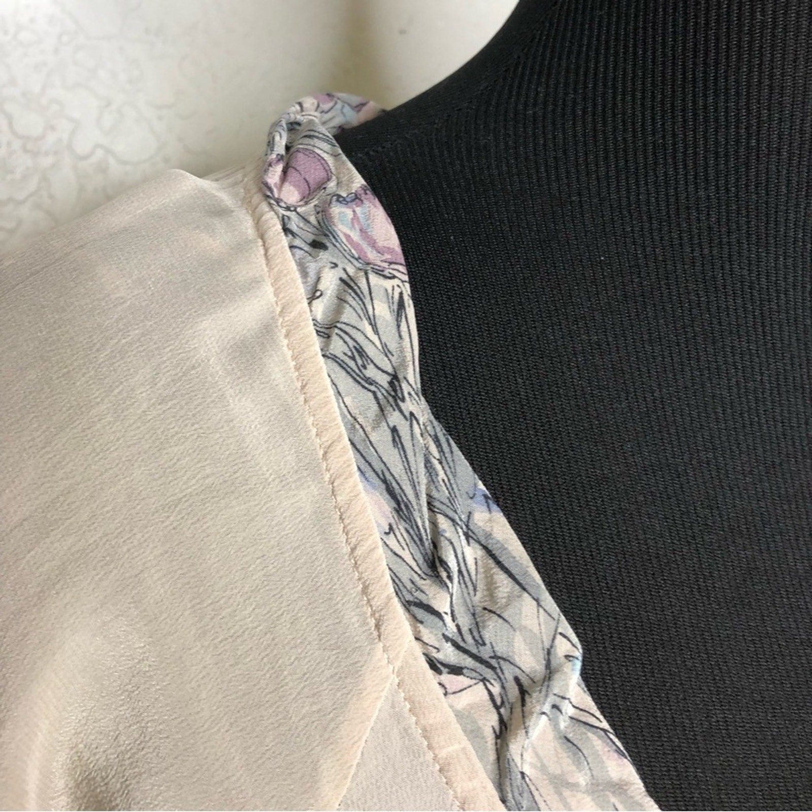Rebecca Taylor pale pink purple floral scoop neck silk top size 4