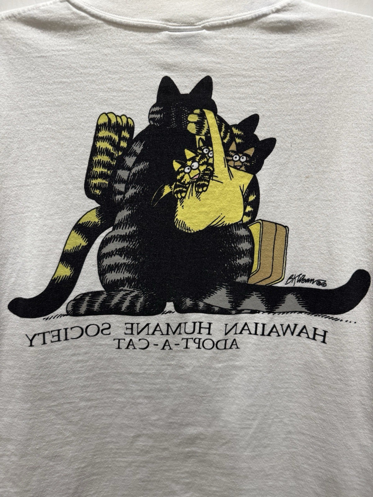 RARE Kliban Humane Society Adopt A Cat Crazy Shirts Hawaii T-Shirt Large 2 Sided