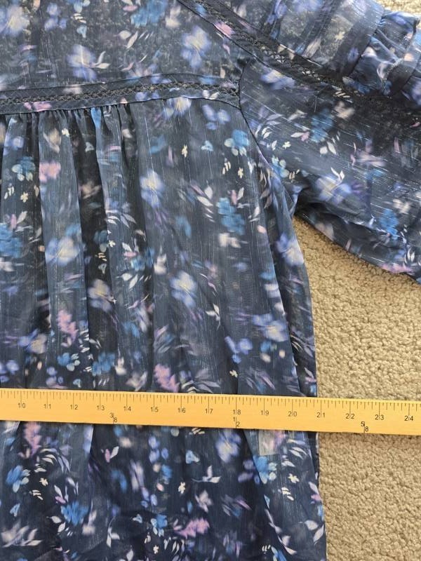 French Connection Smocked Anifrida Arica Pleat-Sleeve Top Women’s L Blue Depth