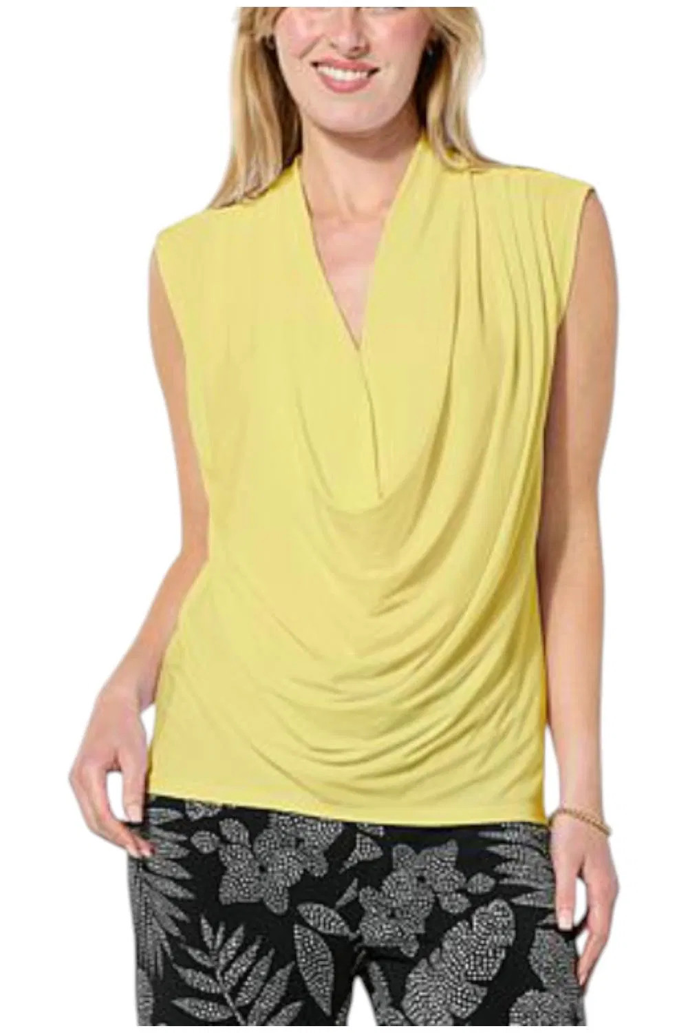 Nina Leonard Women’s Drape Neck Top Lemon Zest