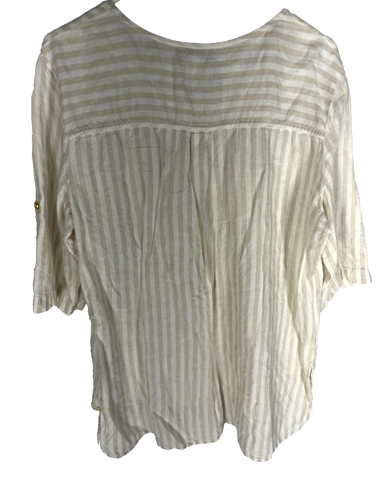 ELLEN TRACY 100% LINEN Top Womens Size XL White Pink Striped Coastal Resort