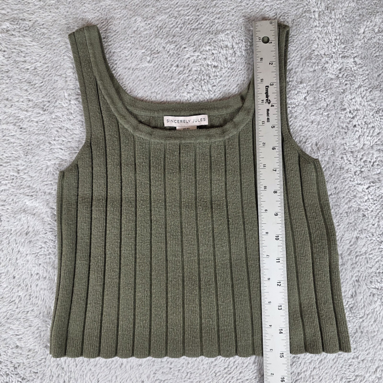 Sincerely Jules XS Ribbed Knit Tank Top Olive Green Crop Petite Friendly Slim