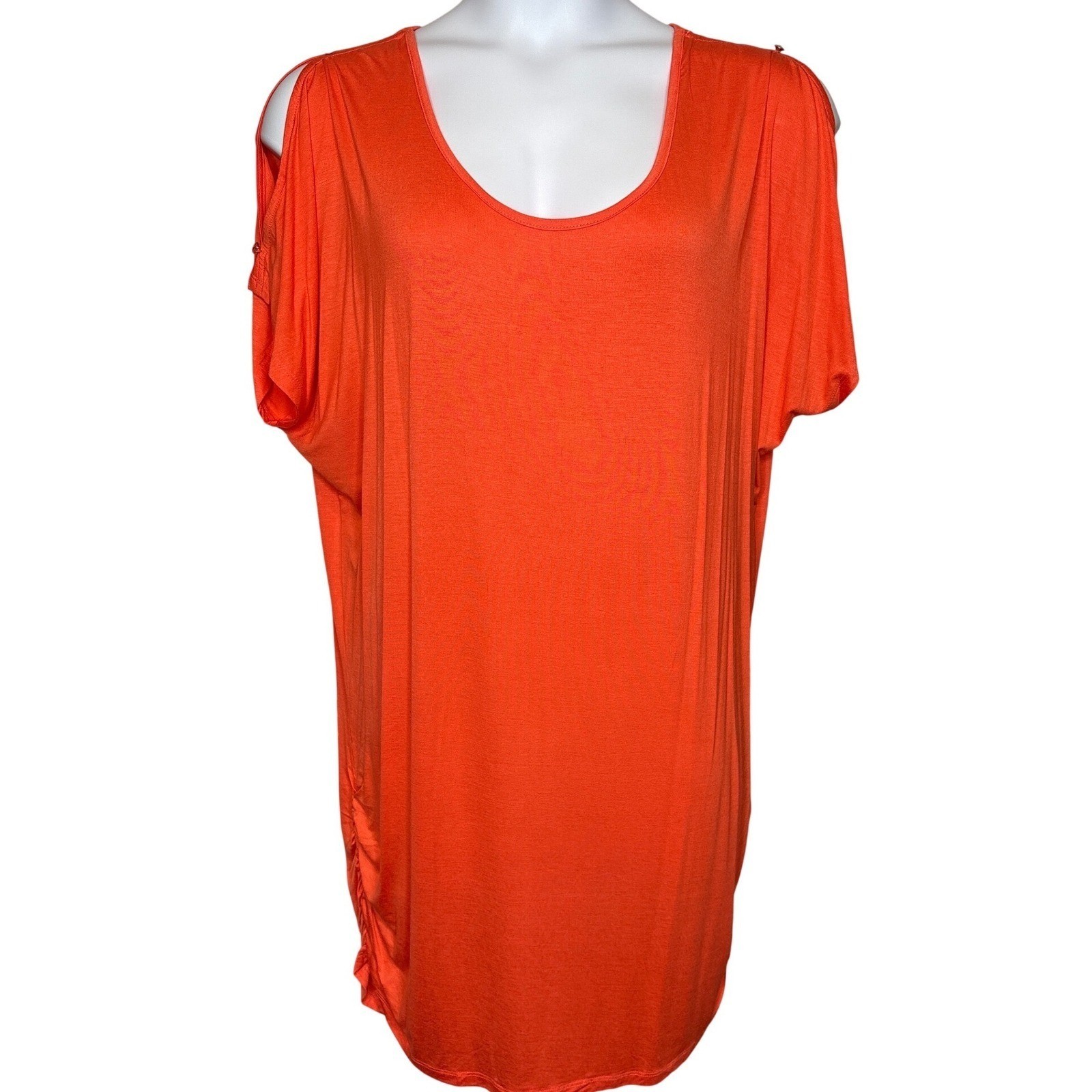 K.Jordan Womens Orange Cold Shoulder Tunic Top Sz 2X Embellished Casual Flowy