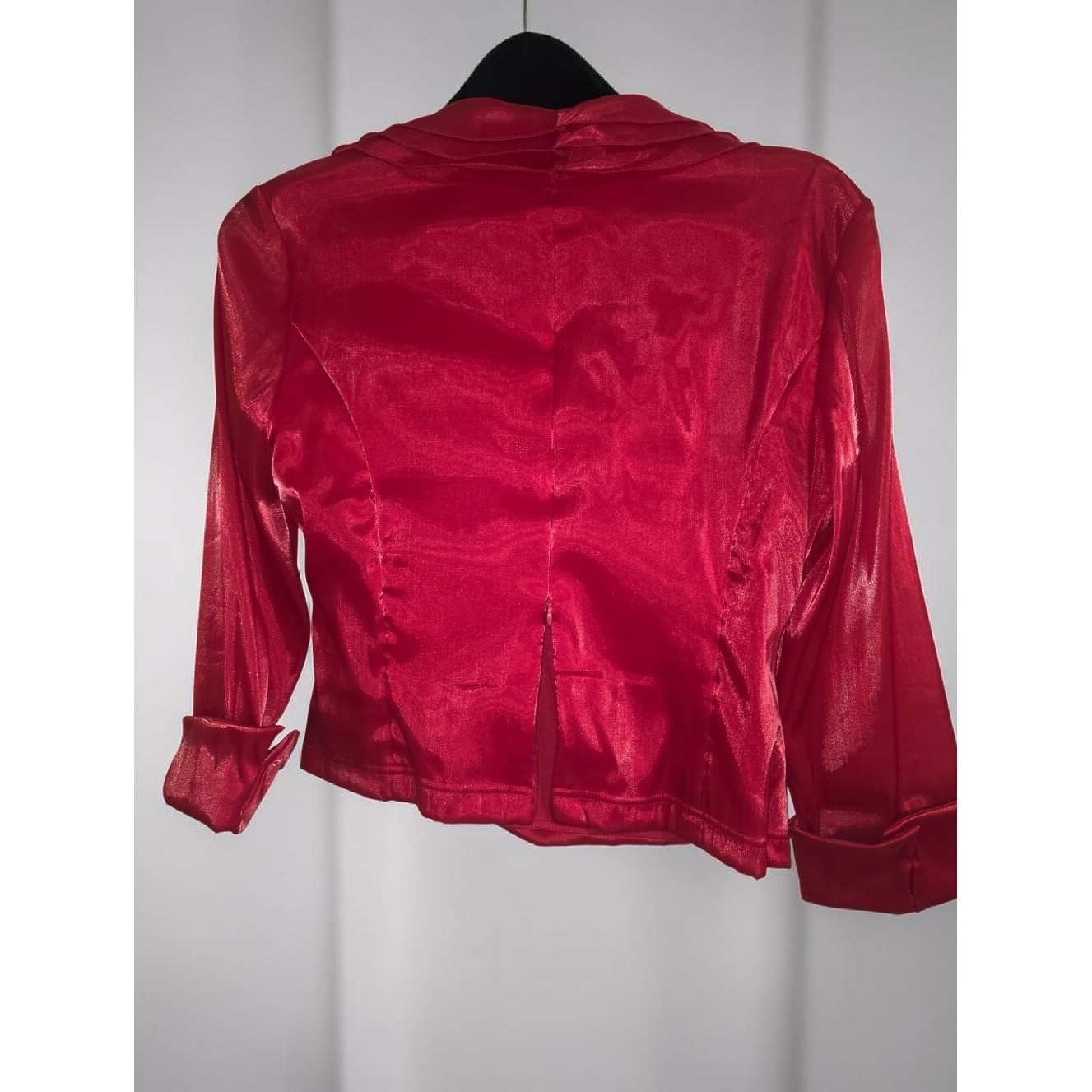 Cachet Red Velvet Look Wrap Blouse Draped Ruched Front Long Sleeve Dressy Top