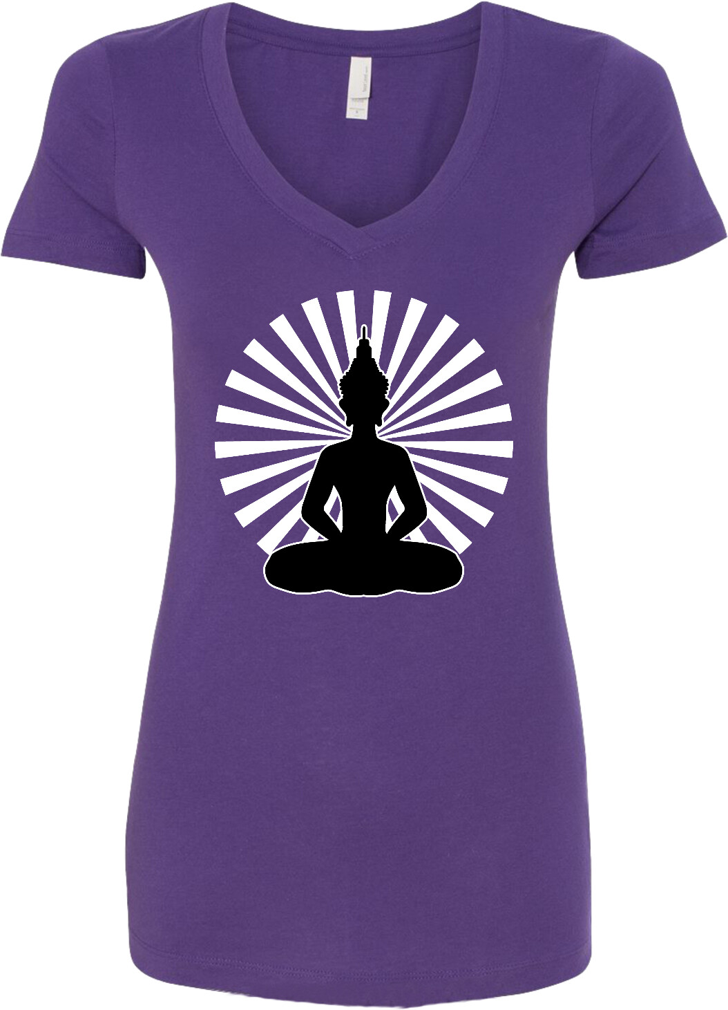 Womens Yoga T-shirt Meditating Buddha Blended V-neck
