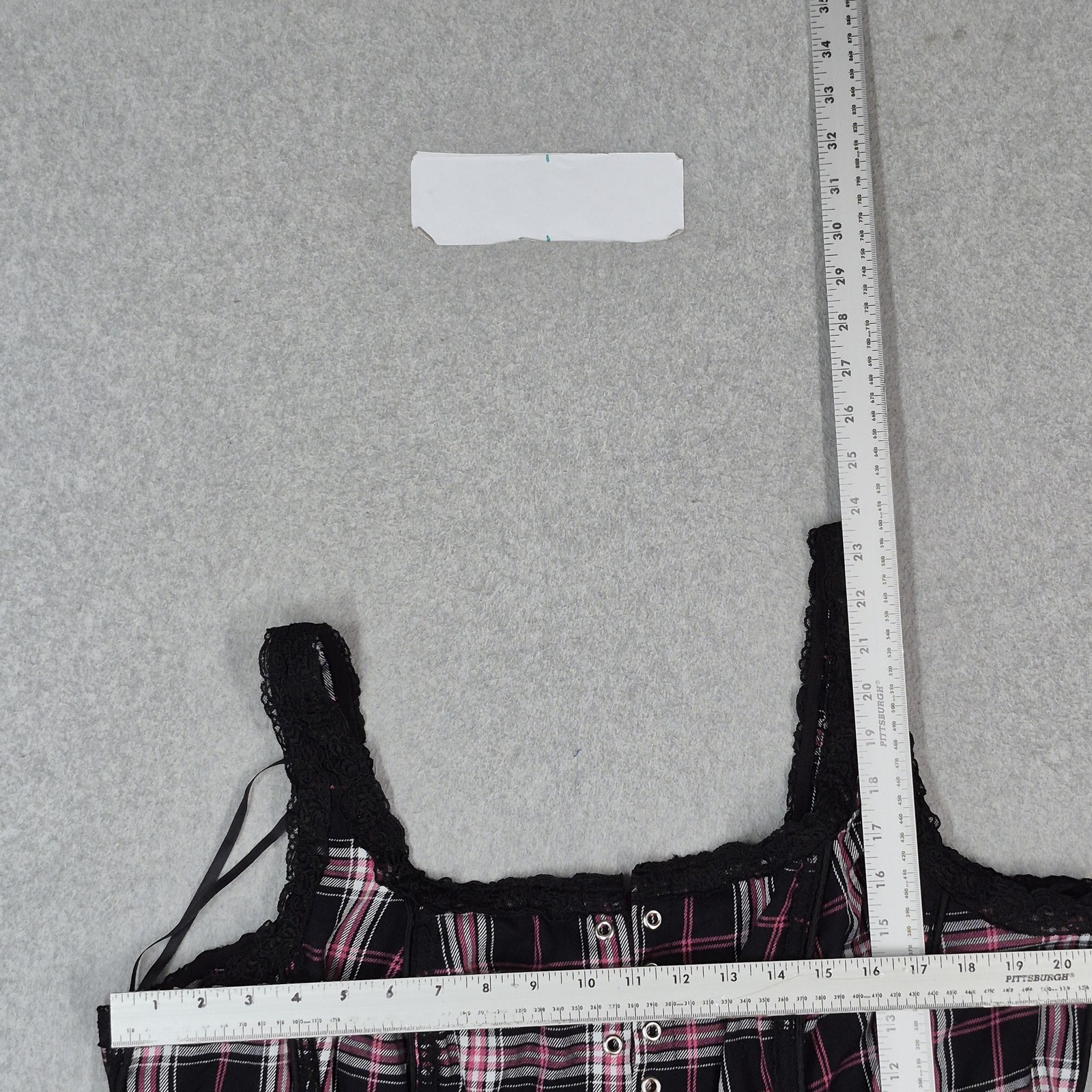 Tripp NYC Women Blouse 4 Black Plaid Corset Witchy Grunge Lace Eyelet Goth Punk