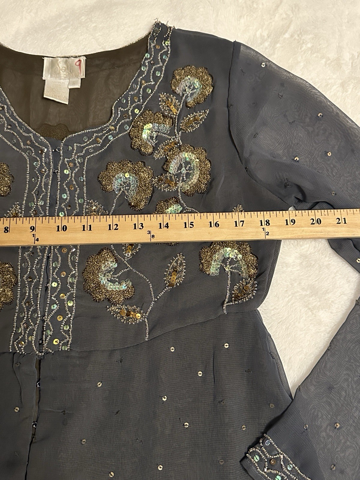 Soft Surroundings Gray Chiffon S Blouse Sequins Dark Fairy Core Whimsigoth