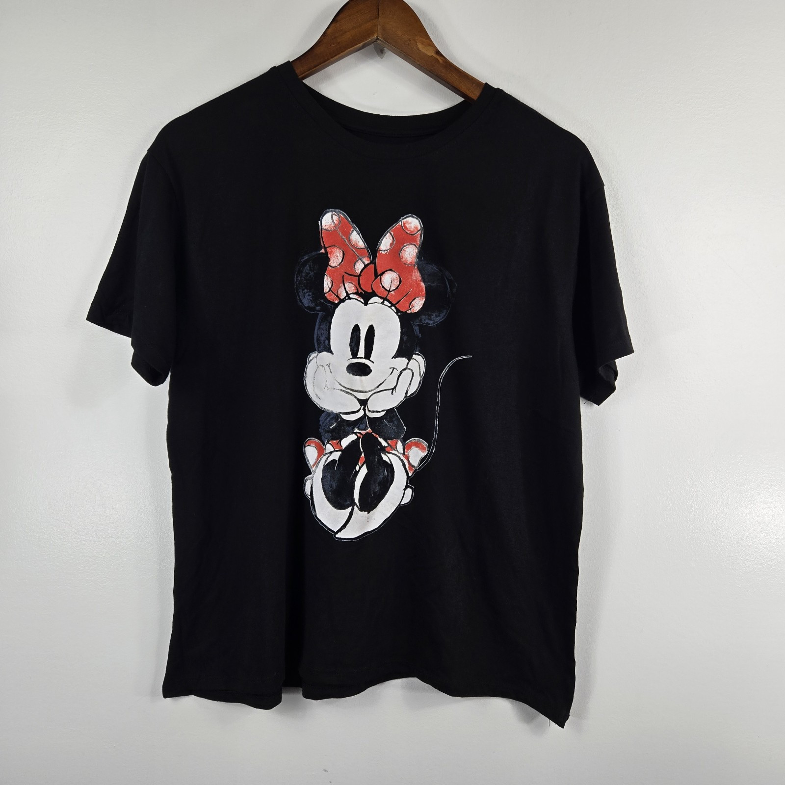 Disney Minnie Mouse Black Minnie Graphic Short Sleeve Tee Women’s Size Large New