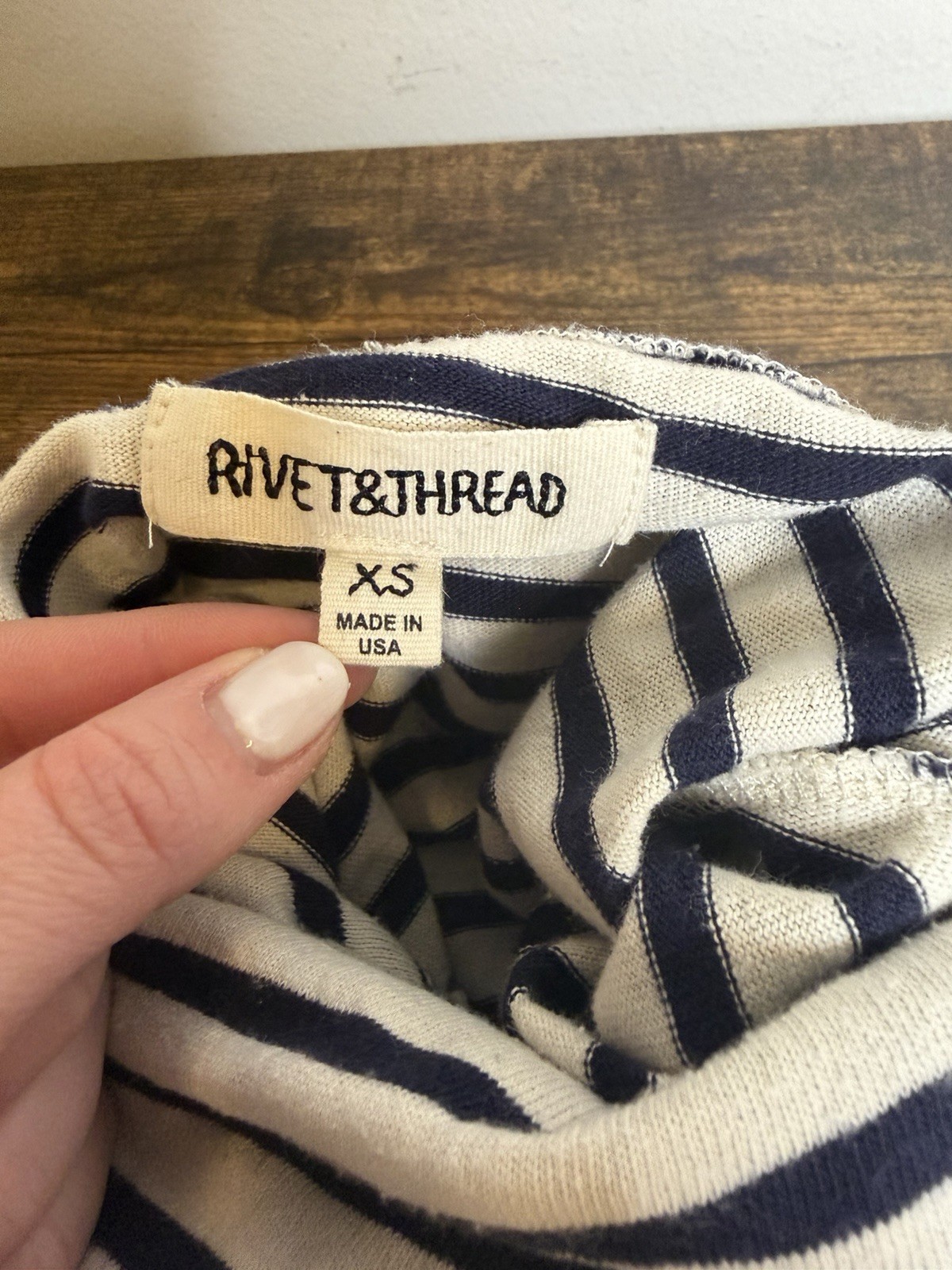 Rivet & Thread Striped Turtleneck Sz XS Navy Cropped Boxy 100% Cotton Soft