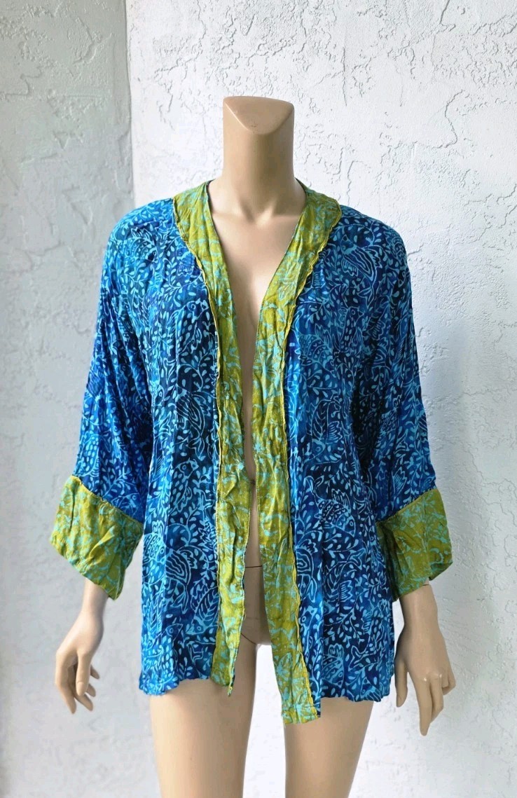 Soft Surroundings Blue Batik Koi Fish Print Islamorada Open Topper Petite Large