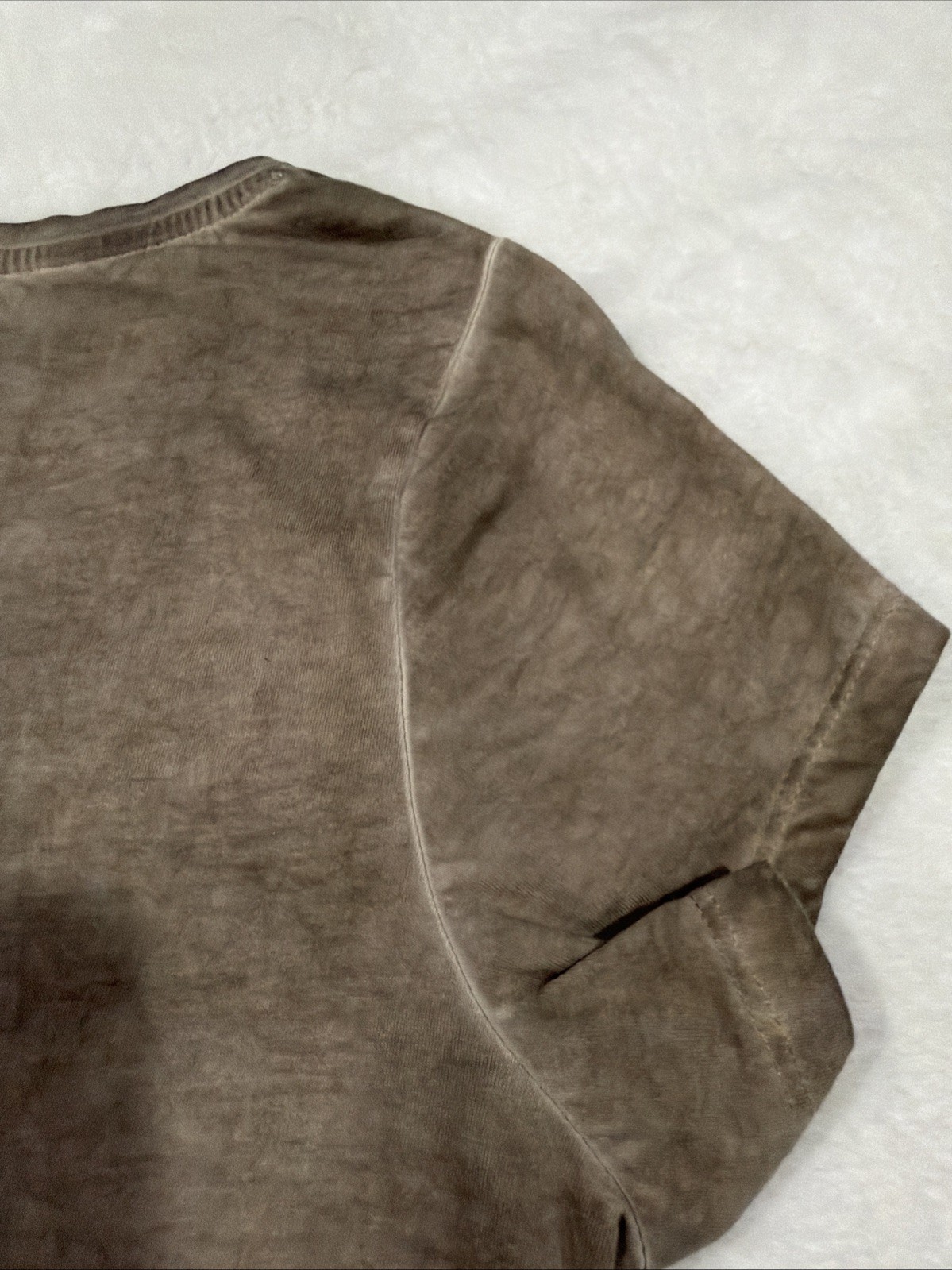 Via Milano T-shirt Faded Taupe Gold Sequins & Pocket Scoop Neck Women’s Large