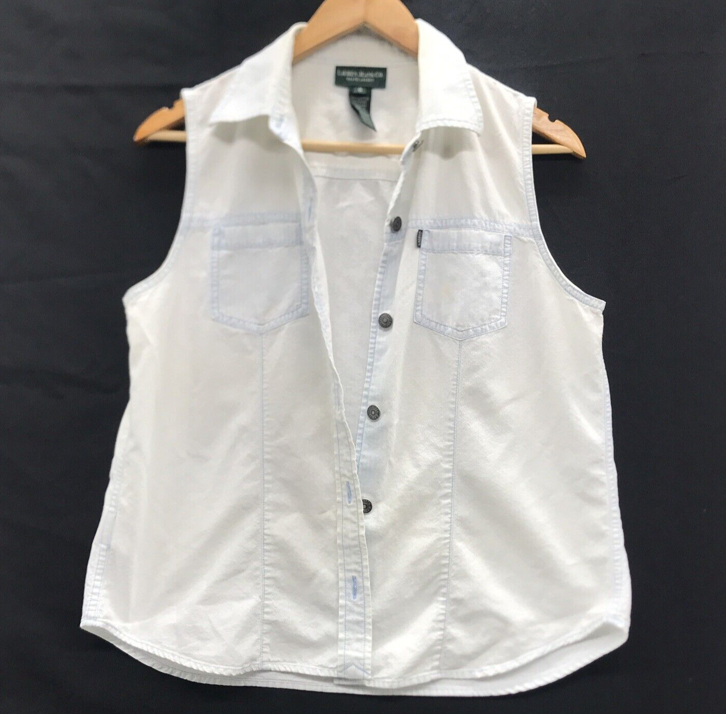 Polo Ralph Lauren Denim Shirt Size 8 Sleeveless Button Down Bleach Wash Thrashed