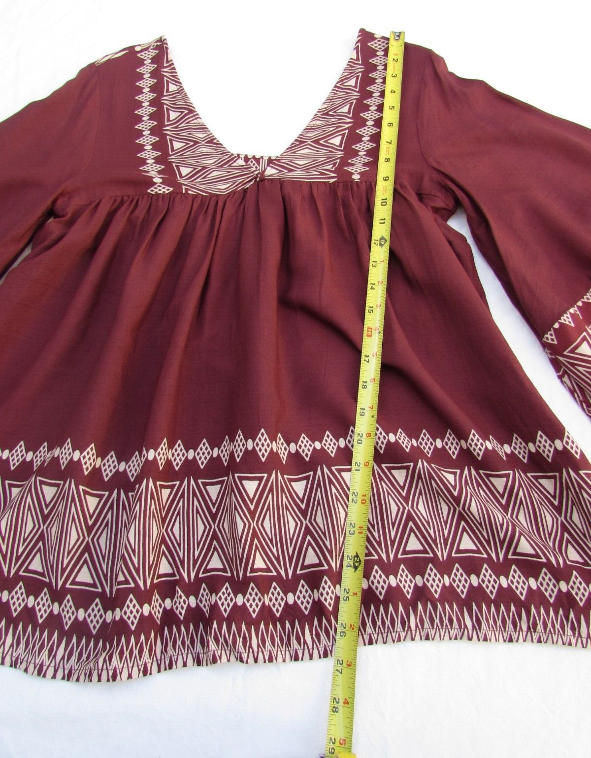 World Market Women’s Top Blouse Kimono Tunic Boho Rayon Print Maroon Size S/M