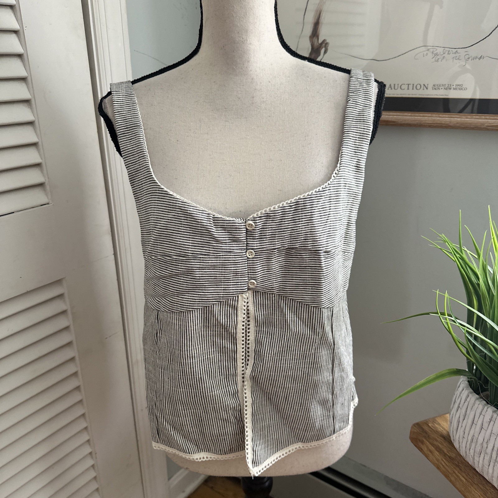 Kirious Top Womens Large Black White Striped Babydoll Minimalist Boho Capsule