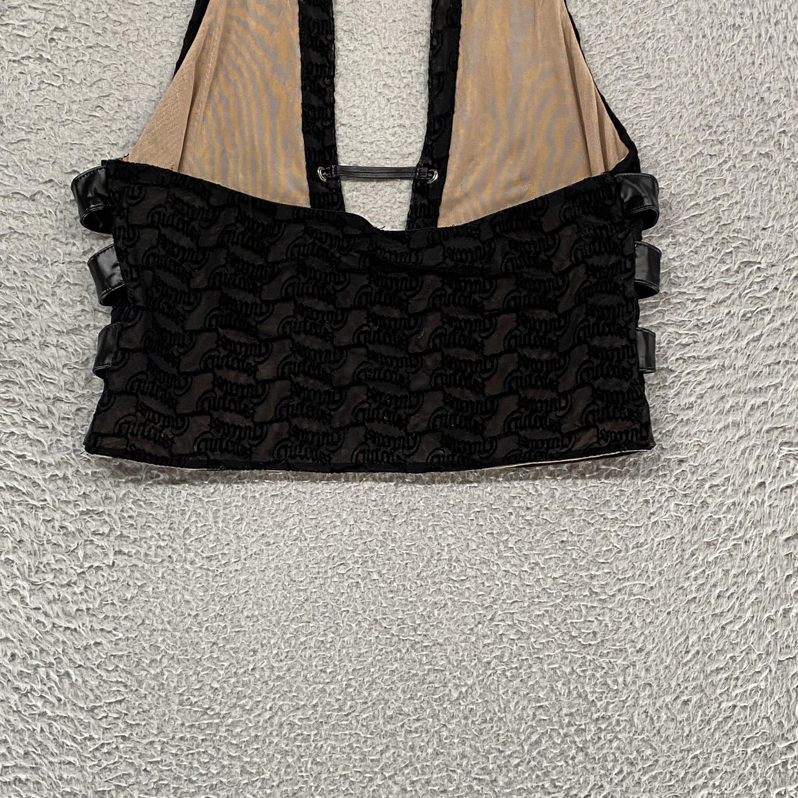 Outcast Halter Tank Top Womens XL Black Mesh Cutout Crop Party Club Alt Sexy
