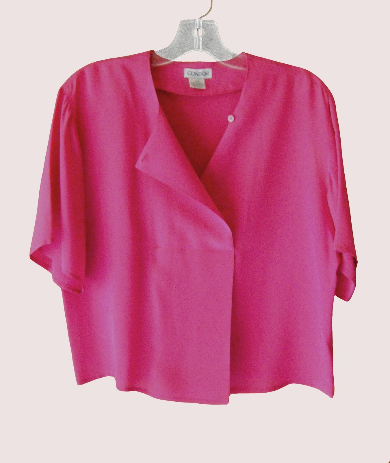 DARK PINK SHORT SLEEVED SILK BLOUSE BY CONDOR, BUST ABOUT 40″, SIZE 3-4
