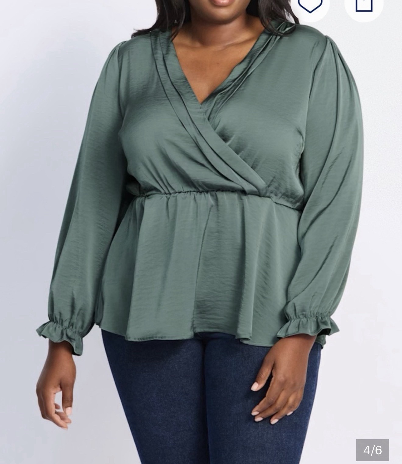 Vero Moda Women’s Plus 14W Green Satin V-Neck Long Sleeve Peplum Blouse
