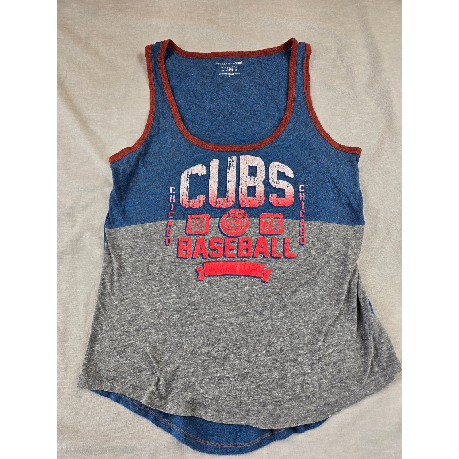 5th & Ocean Chicago Cubs MLB Colorblock Tank Top Blue Grey Red Large