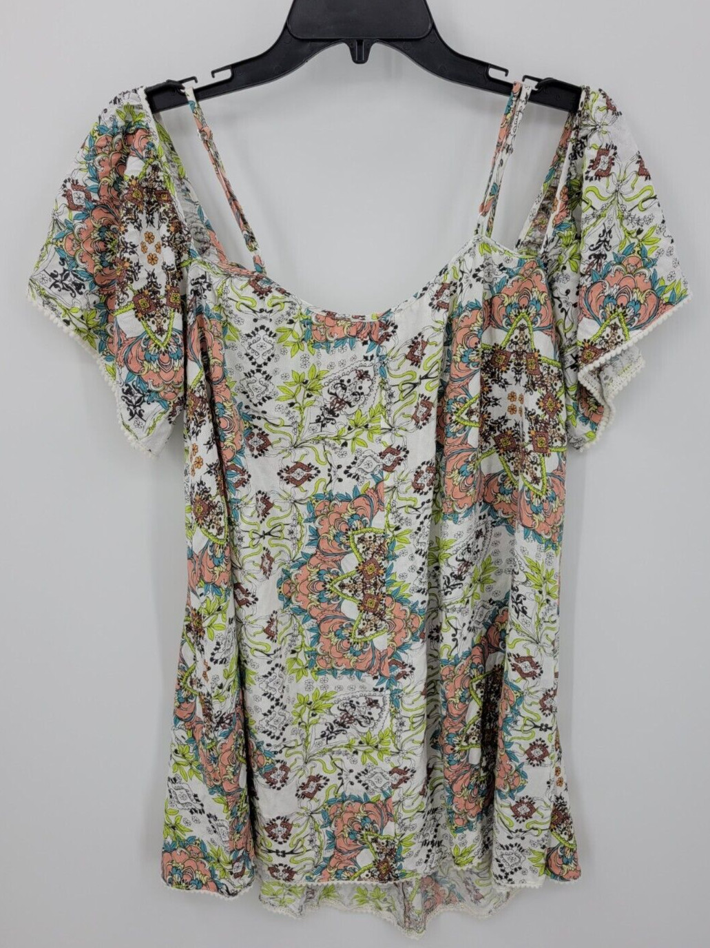 En Creme Anthropologie Top Womens Medium Floral Cold Shoulder Boho Peasant Artsy